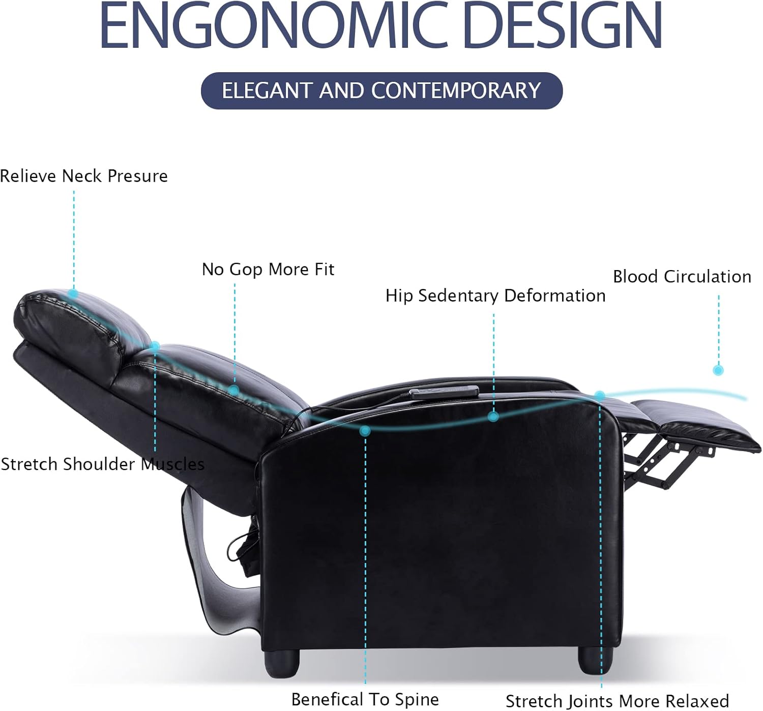 ANJ Winback – Silla reclinable de piel sintética, asiento reclinable acolchado moderno, sofá individual para sala de estar, asiento ajustable para
