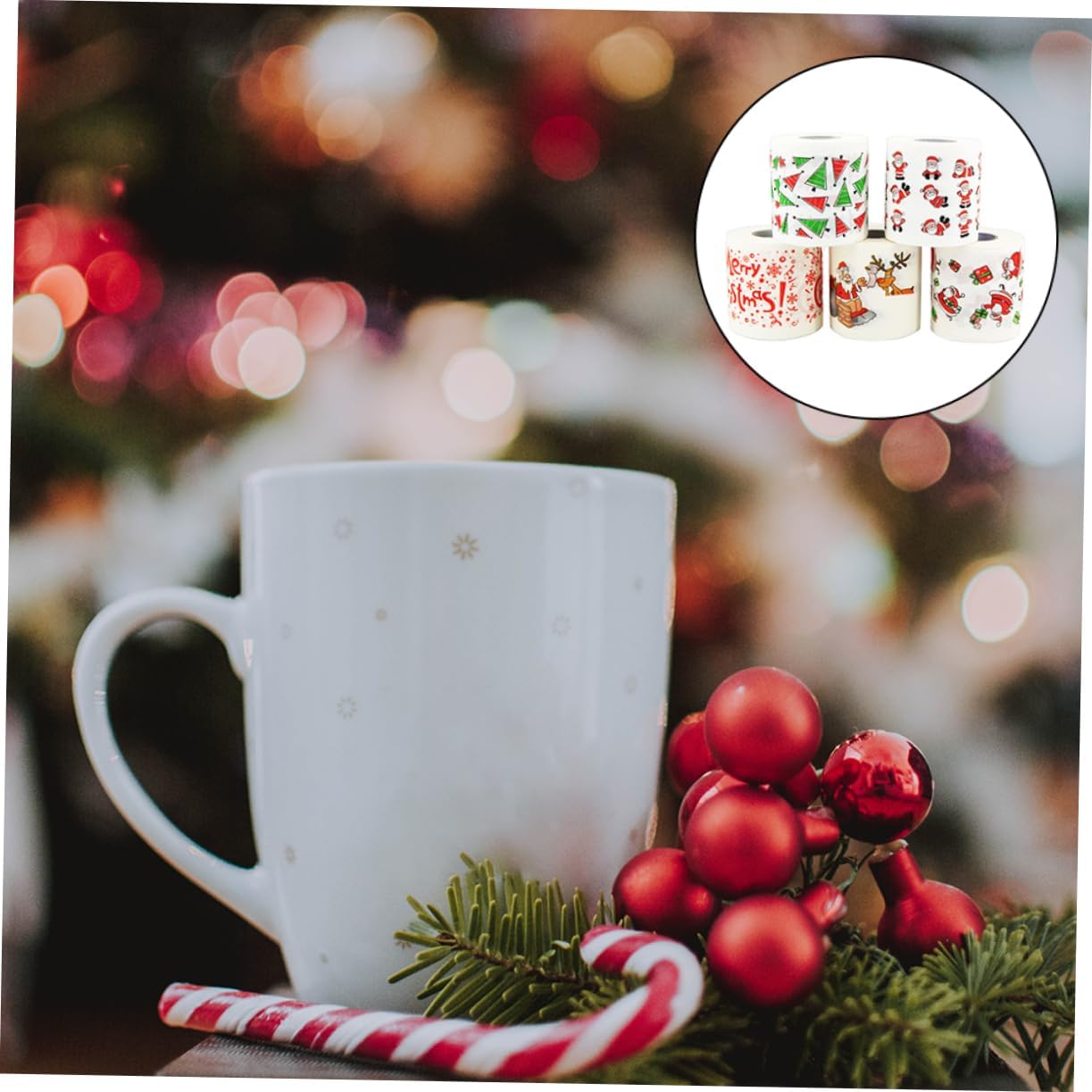 Didiseaon 5 rollos de papel higiénico navideño divertido papel higiénico de Navidad impreso suministros de fiesta Feliz árbol de Navidad,