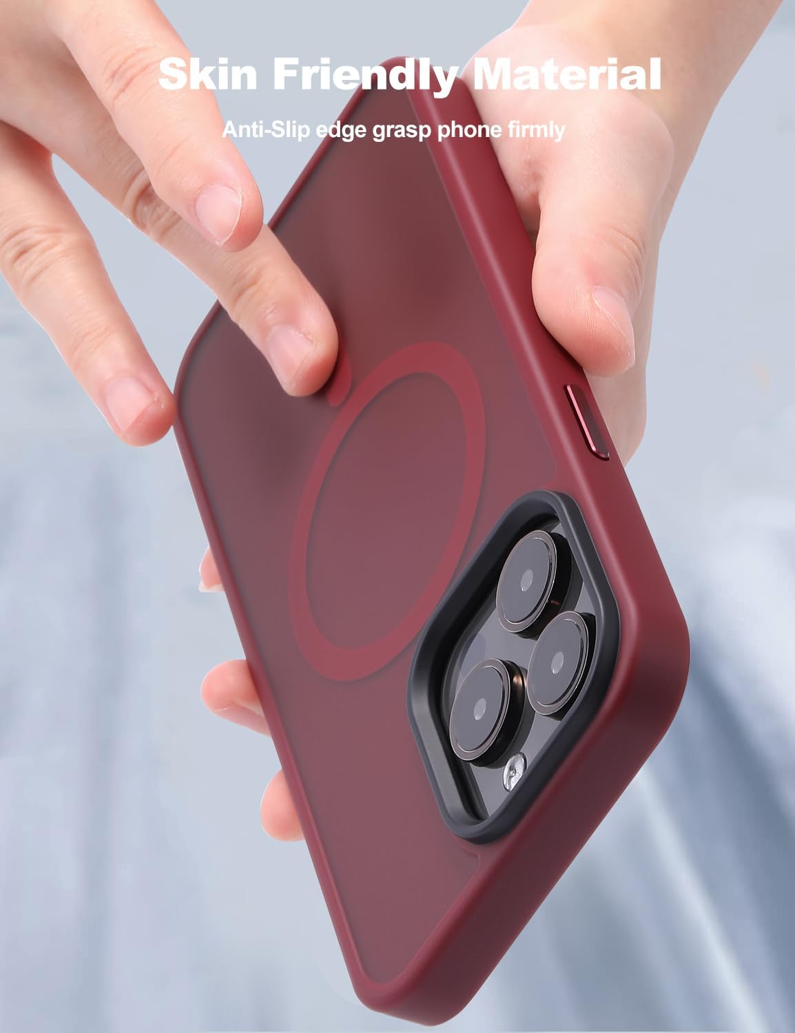 Tigowos Funda compatible con iPhone 15 Pro, compatible con MagSafe de 10 pies, resistente a las caídas, con sensación de piel mate, cubierta trasera