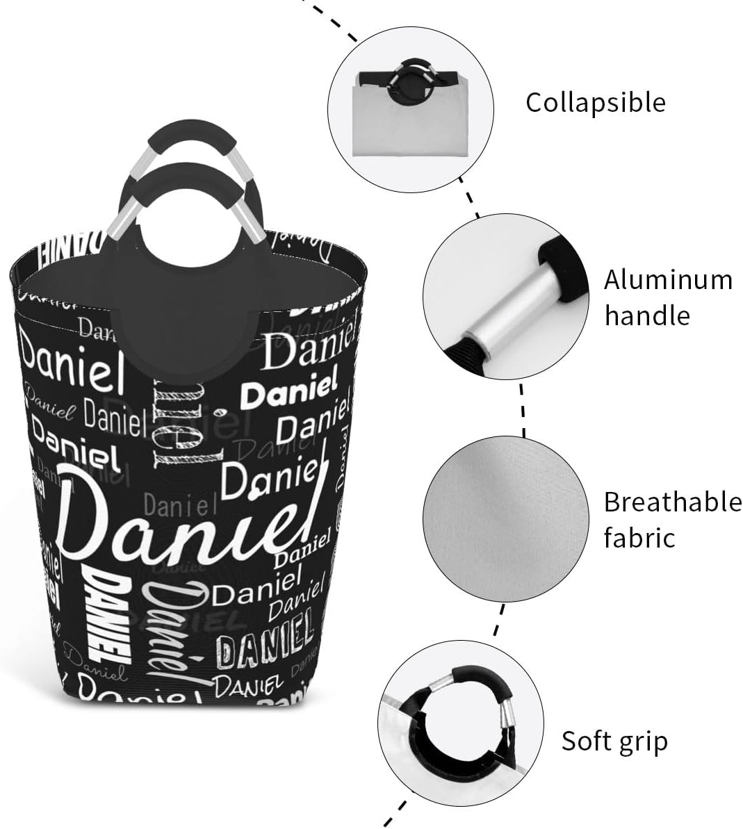 Cesta de lavandería personalizada con nombre, cesta de lavandería plegable, fácil almacenamiento para dormitorio universitario, familia