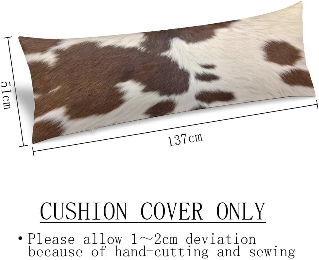 Funda de almohada corporal con estampado de vaca, de piel de vaca marrón, funda de almohada larga con cremallera oculta, funda de almohada