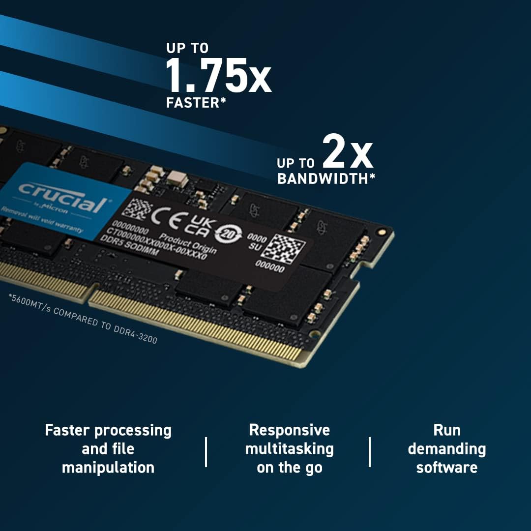 Crucial RAM 32GB Kit (2x16GB) DDR5 5200MHz (o 4800MHz) Memoria portátil CT2K16G52C42S5