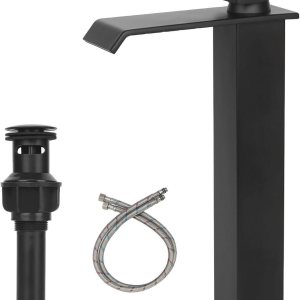 Grifo de fregadero de recipiente negro mate para fregadero de 1 agujero, mango único, montaje en cubierta, grifo de fregadero de baño, grifo Grifo de fregadero de recipiente negro mate para fregadero de 1 agujero, mango único, montaje en cubierta, grifo de fregadero de baño, grifo