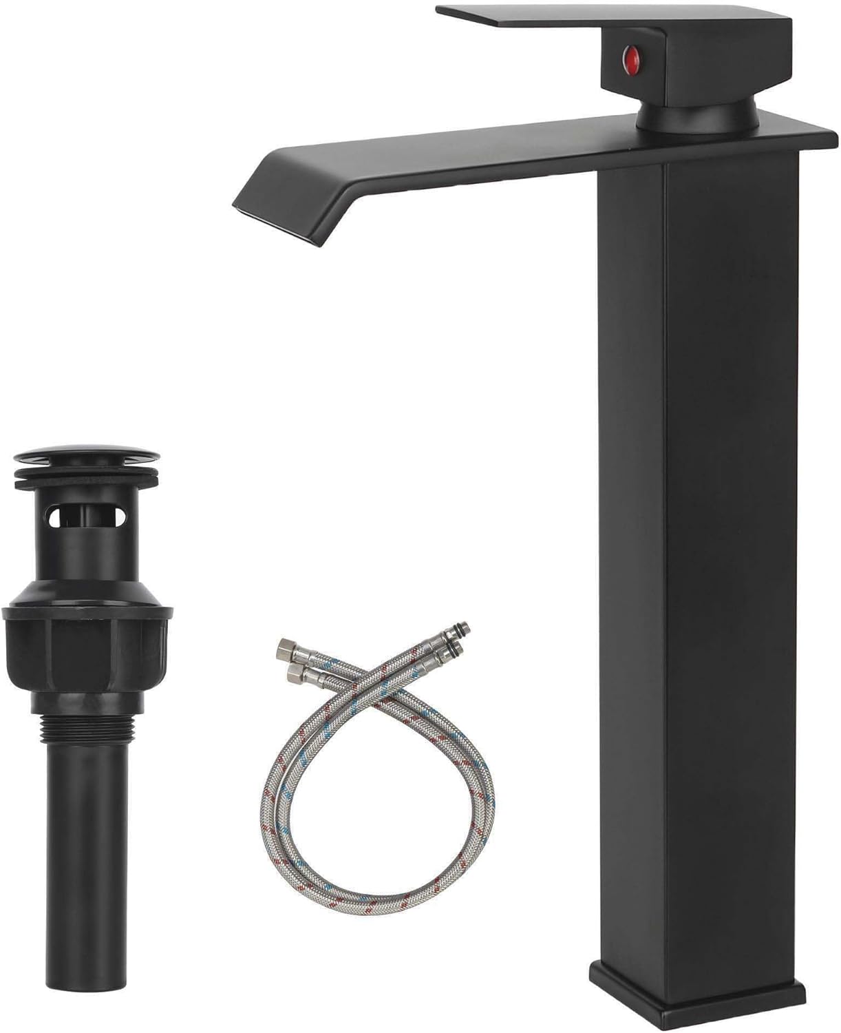 Grifo de fregadero de recipiente negro mate para fregadero de 1 agujero, mango único, montaje en cubierta, grifo de fregadero de baño, grifo