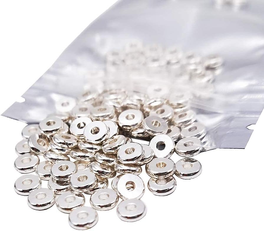 INSPIRELLE 100 cuentas Heishi de 0.236 in de larga duración, disco de latón Rondelle, cuentas espaciadoras chapadas en plata, planas, redondas,