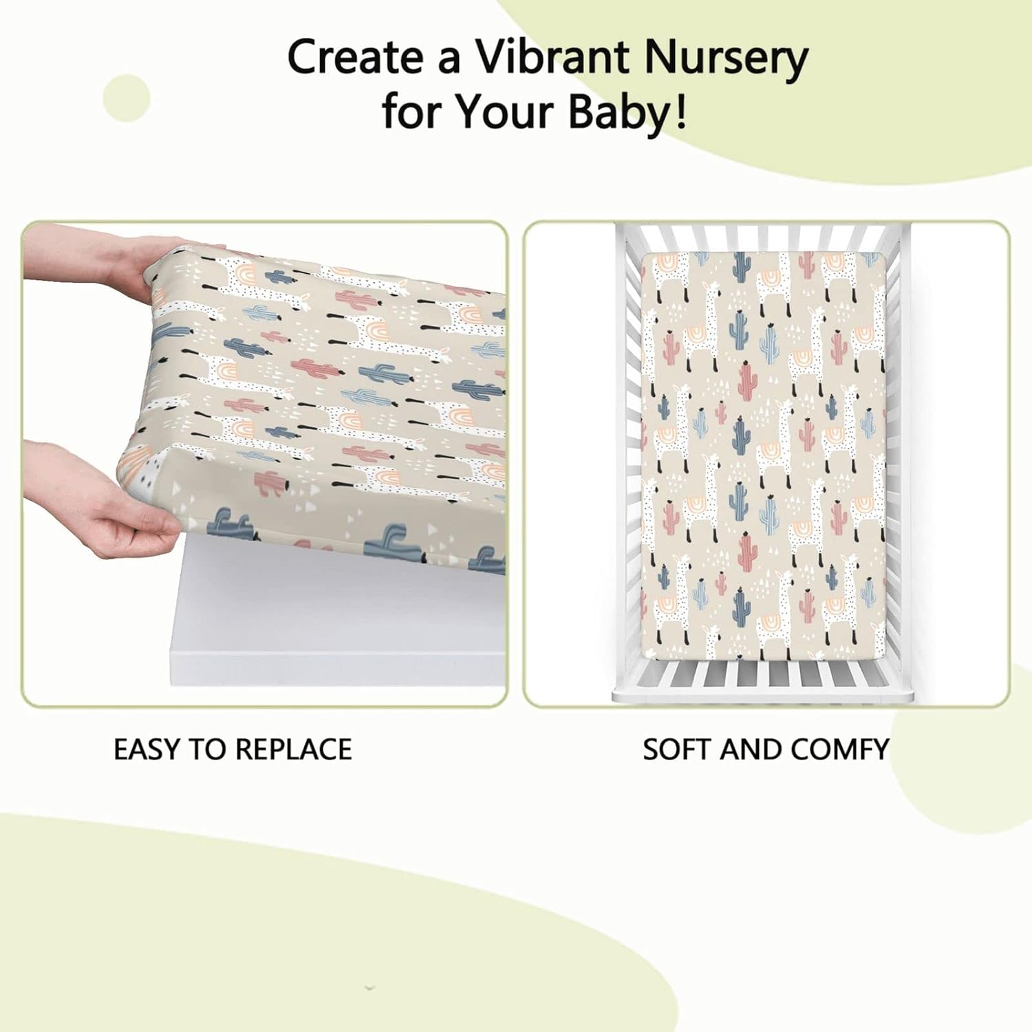 Sábanas bajeras ajustables con temática de llama, sábanas portátiles para cuna para niños pequeños, ideal para habitación de niño o niña o