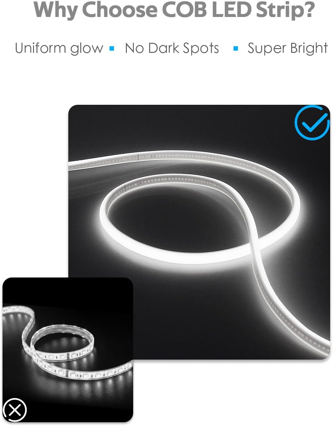 Samsion AC 110V  120V COB Tira de luces LED 100FT30M Blanco Led Cuerda+Luces de cuerda de neón Luz diurna Blanca 16.4FT Tira de luz de neón flexible