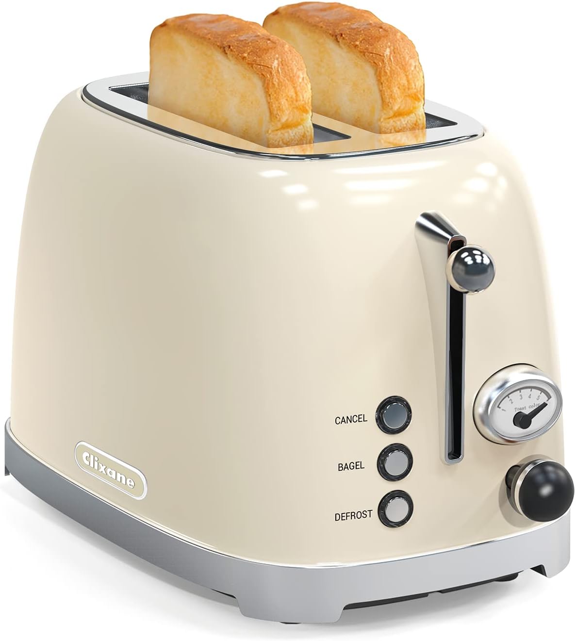 Tostadora de 2 rebanadas, tostadora extra ancha de 1.5 pulgadas, acero inoxidable retro con bagel, cancelar, descongelar, función de recalentamiento