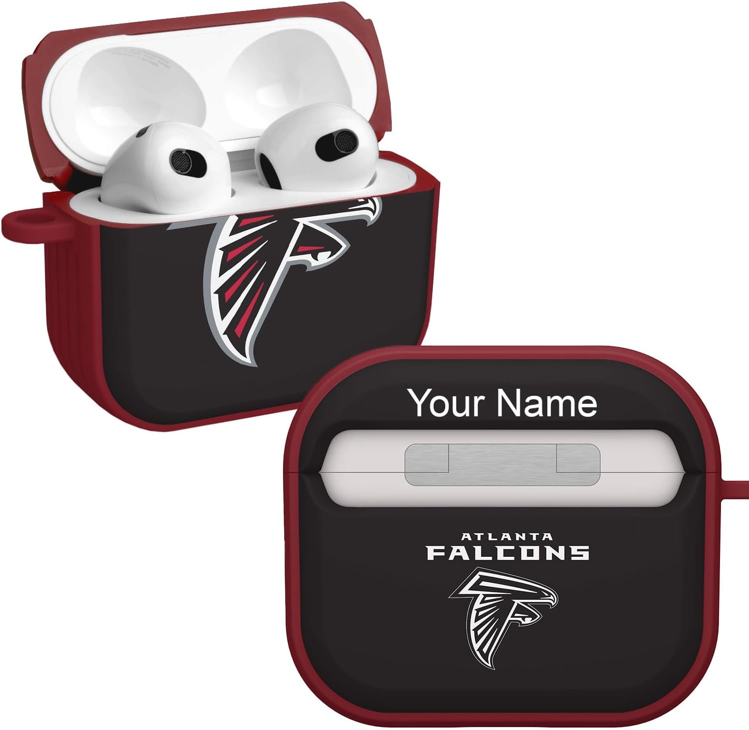 GAME TIME Atlanta Falcons HDX – Funda con nombre personalizado compatible con Apple AirPods Gen 3