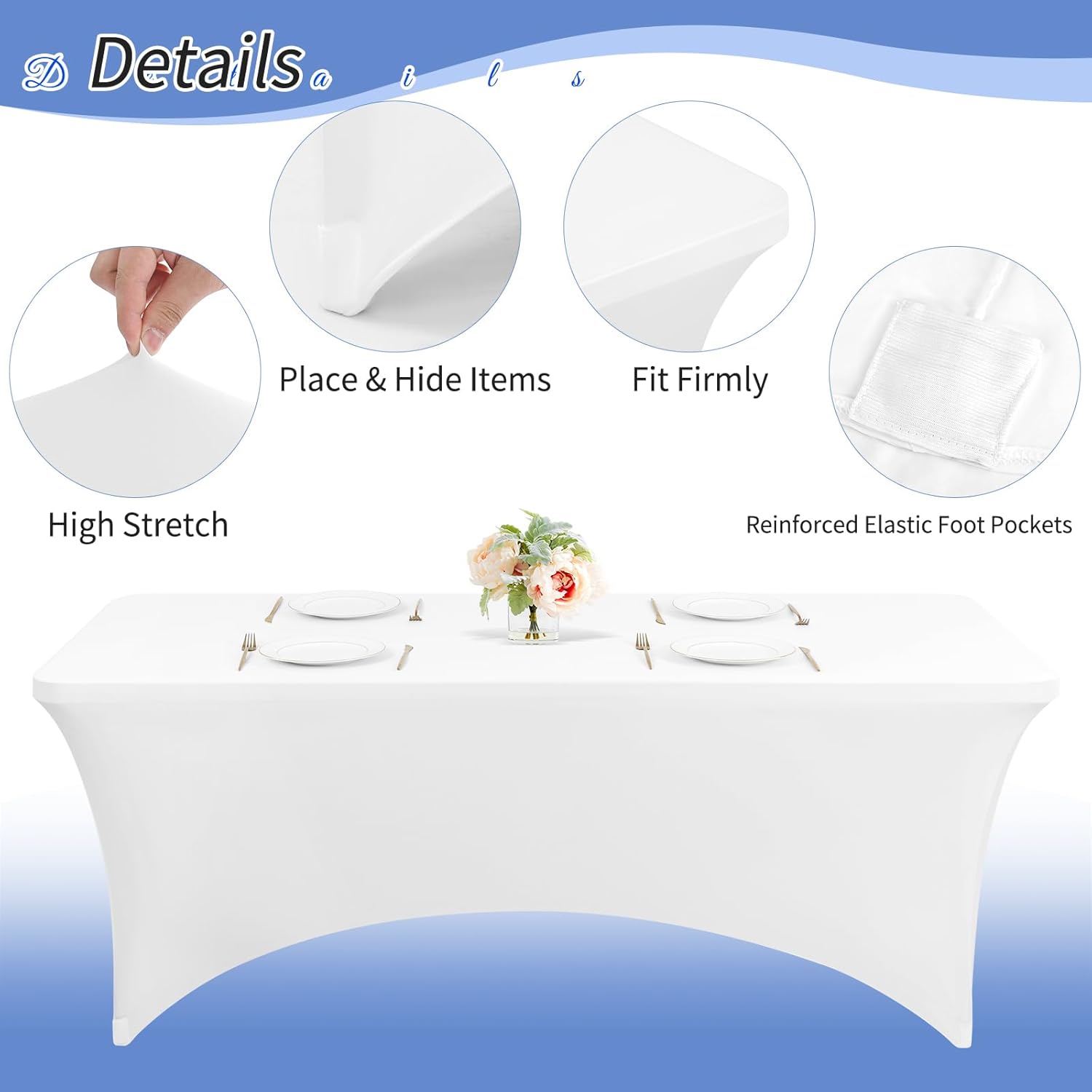 Paquete de 10 manteles de elastano ajustables de 6 pies, manteles elásticos para mesas plegables rectangulares de 6 pies, manteles de elastano para