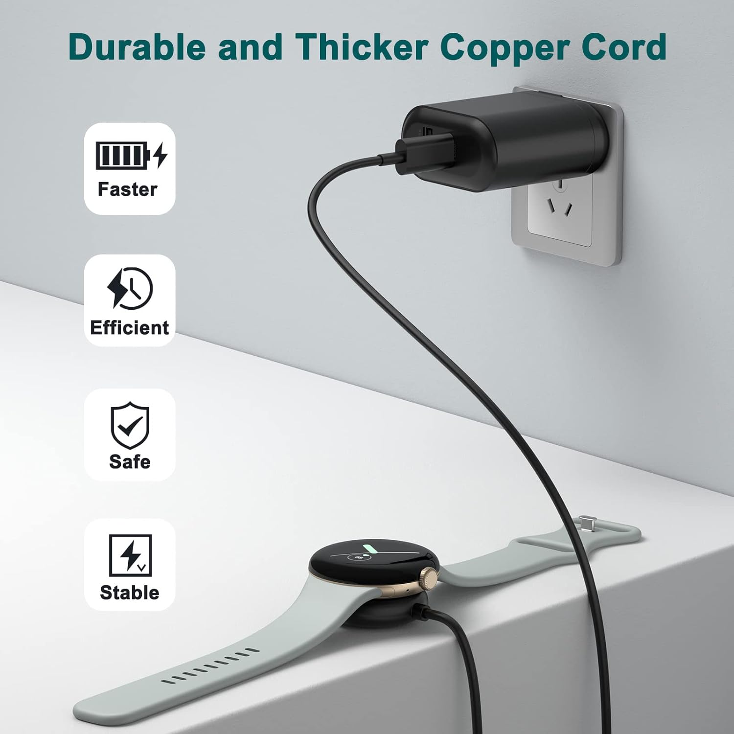 Meliya Cable de carga para cargador de Google Pixel Watch, cargador rápido magnético de repuesto USB tipo C compatible con el cable de carga de