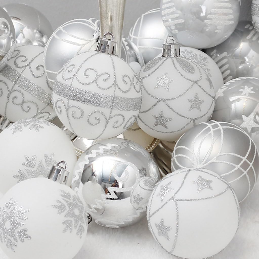 Adornos – Juego de 24 bolas de Navidad de 2.362 in2.36 pulgadas para árbol de Navidad, inastillables, de plástico, pintado, decoración de árbol de