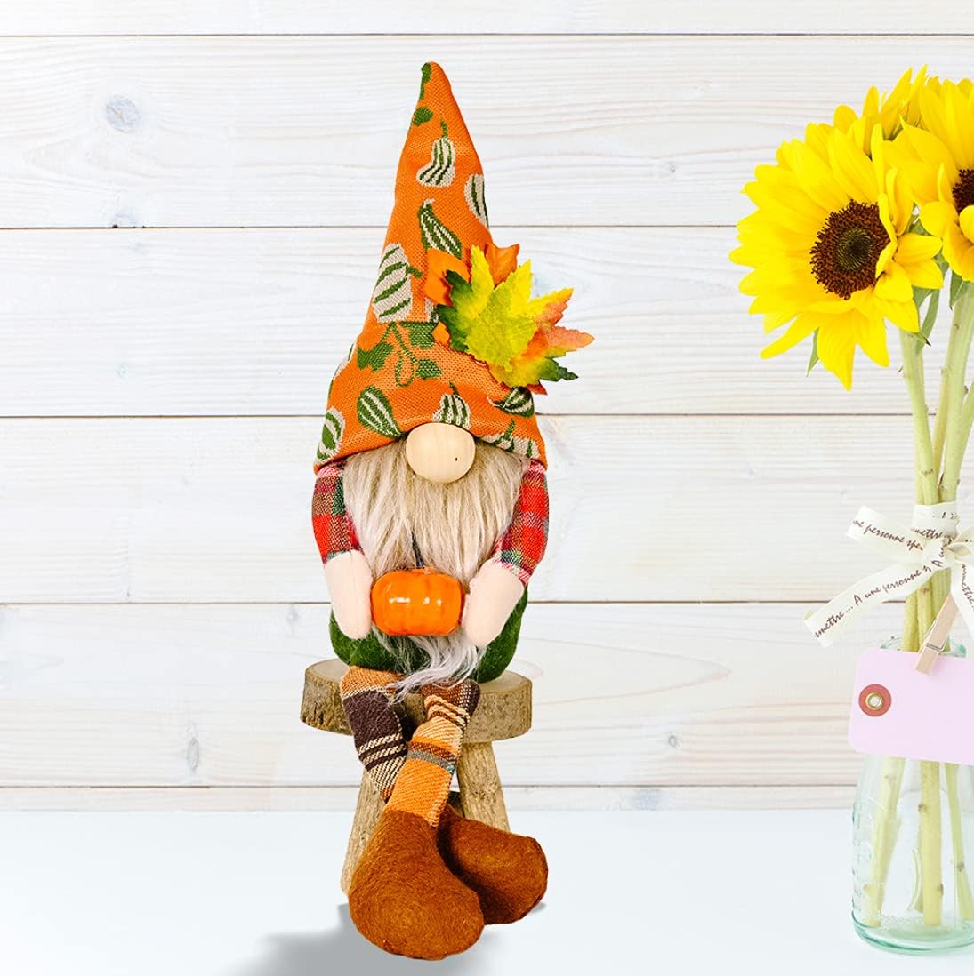 Juego de 2 gnomos de felpa para decoración de Acción de Gracias con calabaza de maíz, Sr. y Sra. Cosecha de otoño, decoración de bandeja escalonada