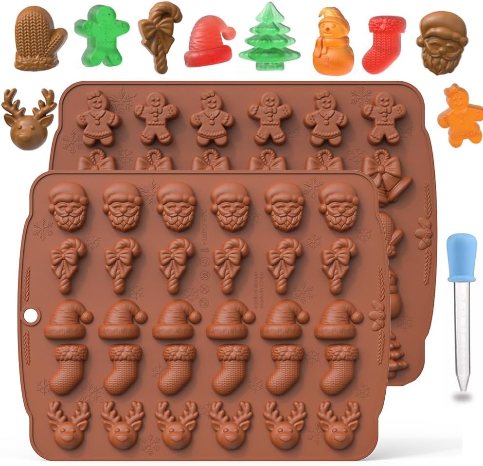 2 moldes de silicona para caramelos de gomita de Navidad, 30 moldes de Navidad para bricolaje de chocolate de Navidad, caramelos, gelatina