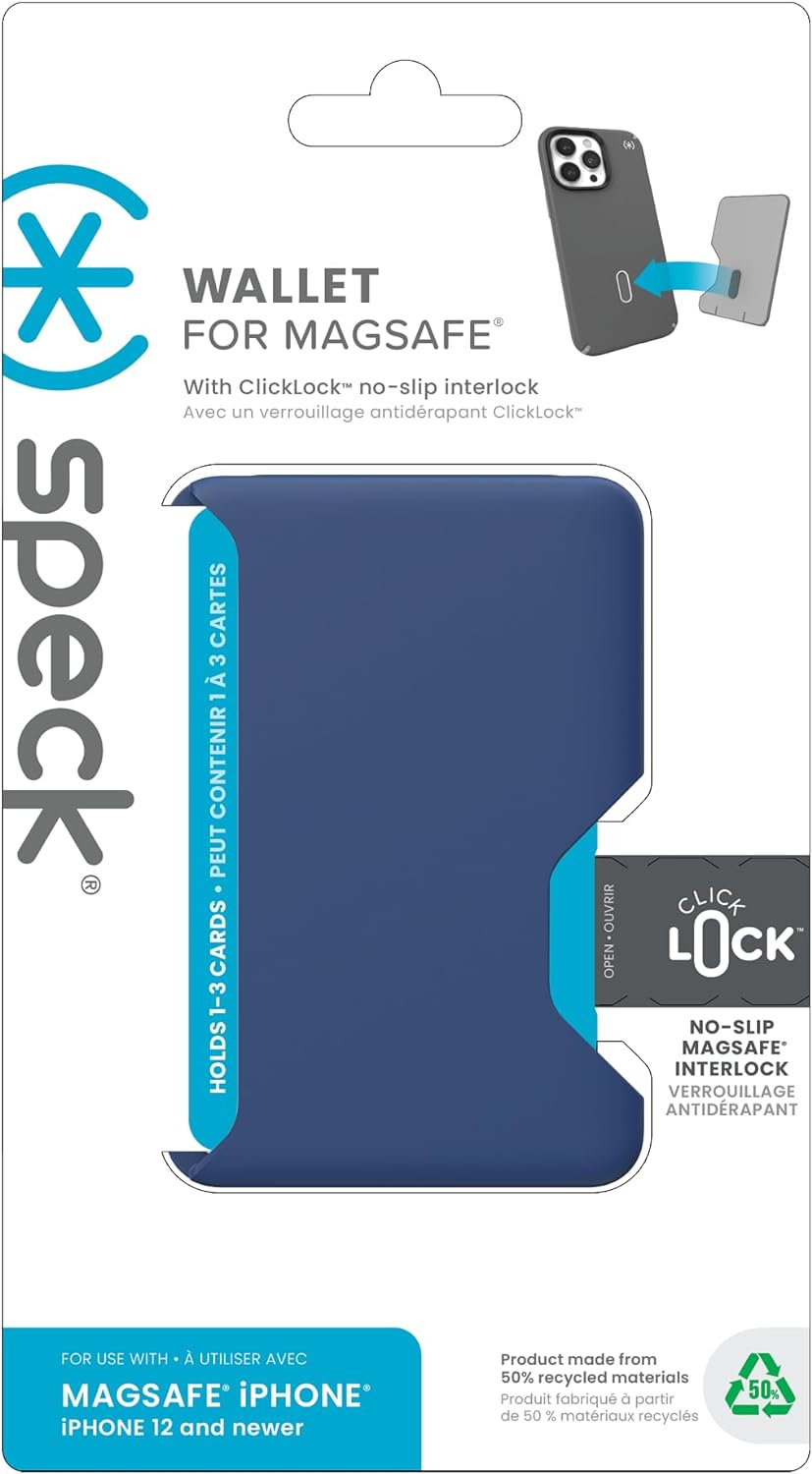 Speck Accesorio MagSafe para iPhone Wallet  Bloqueo extraíble de clicklock antideslizante  Capacidad para 1  3 tarjetas  Acabado suave al tacto,