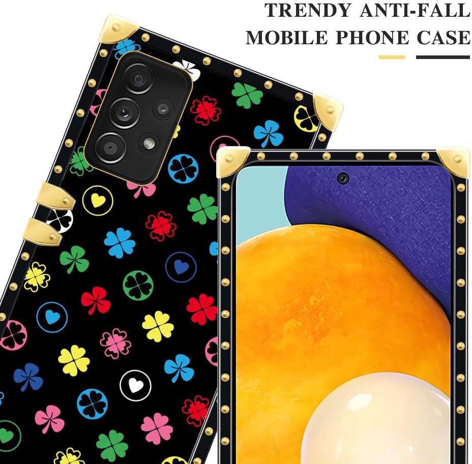 Yuning419 Funda compatible con Samsung Galaxy A52 5G, Love Four-Leaf Clover A52 5G para niñas, funda cuadrada de lujo de TPU suave a prueba de