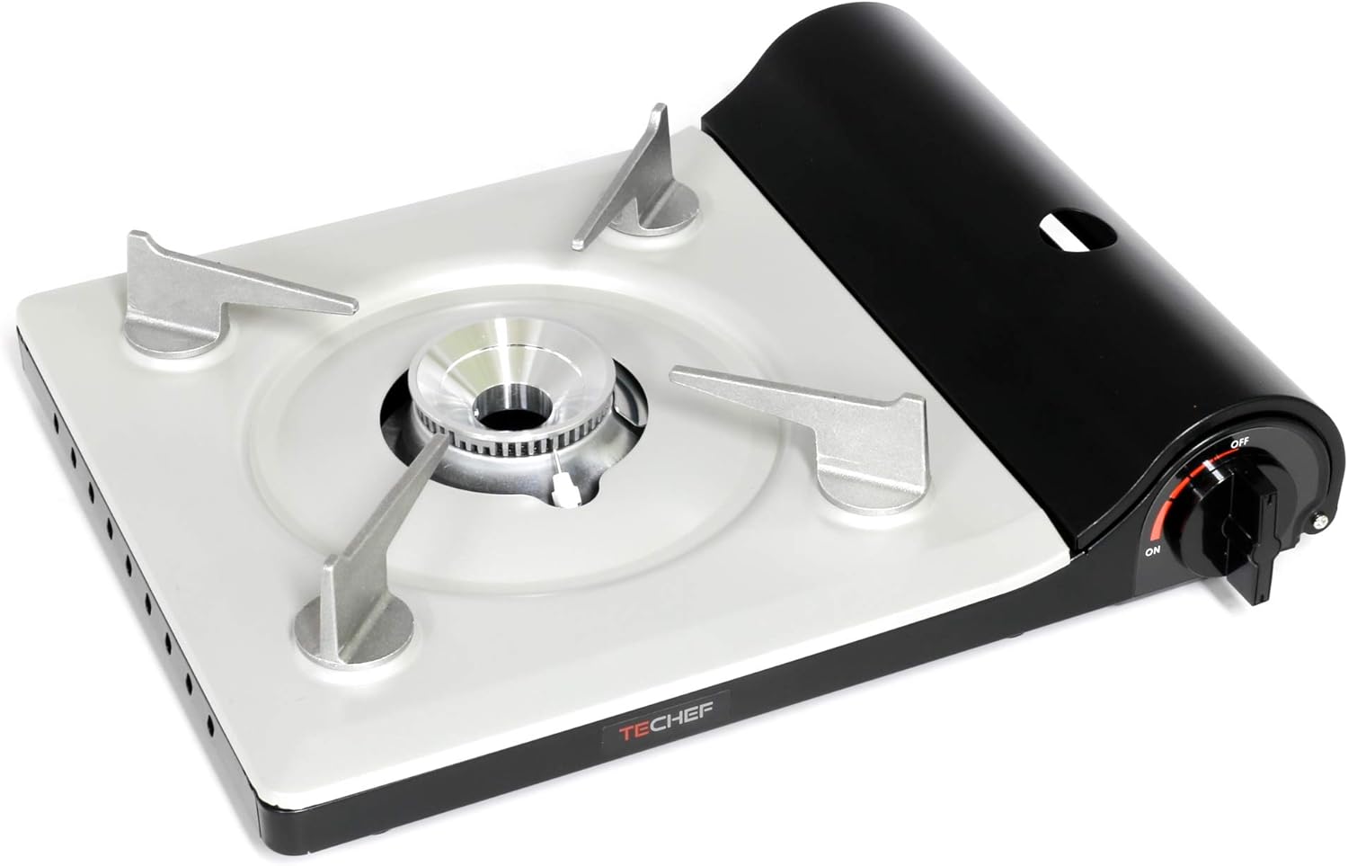 TECHEF – AGNI – Quemador portátil de gas butano, estufa de emergencia, estufa de cocina de campamento + 4 recipientes de combustible, fabricado en