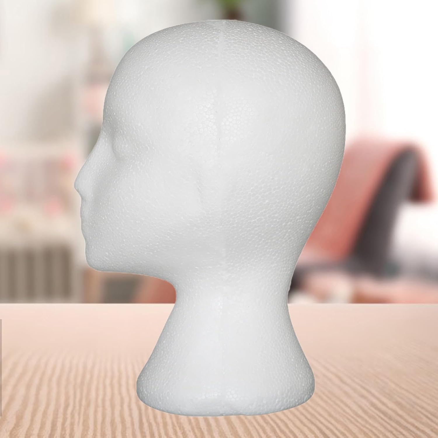 Maniquí de espuma, modelo de cabeza femenina, peluca, sombrero, maniquí de espuma, color blanco (gris)