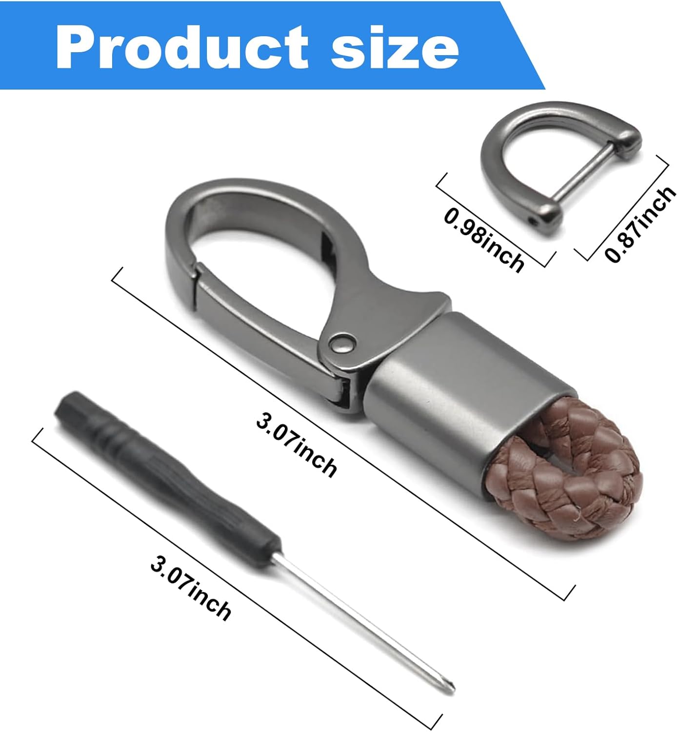 Llaveros para automóvil, 360 grados de cuero giratorio con anillo en D antipérdida, llaveros universales de metal resistente con destornillador para