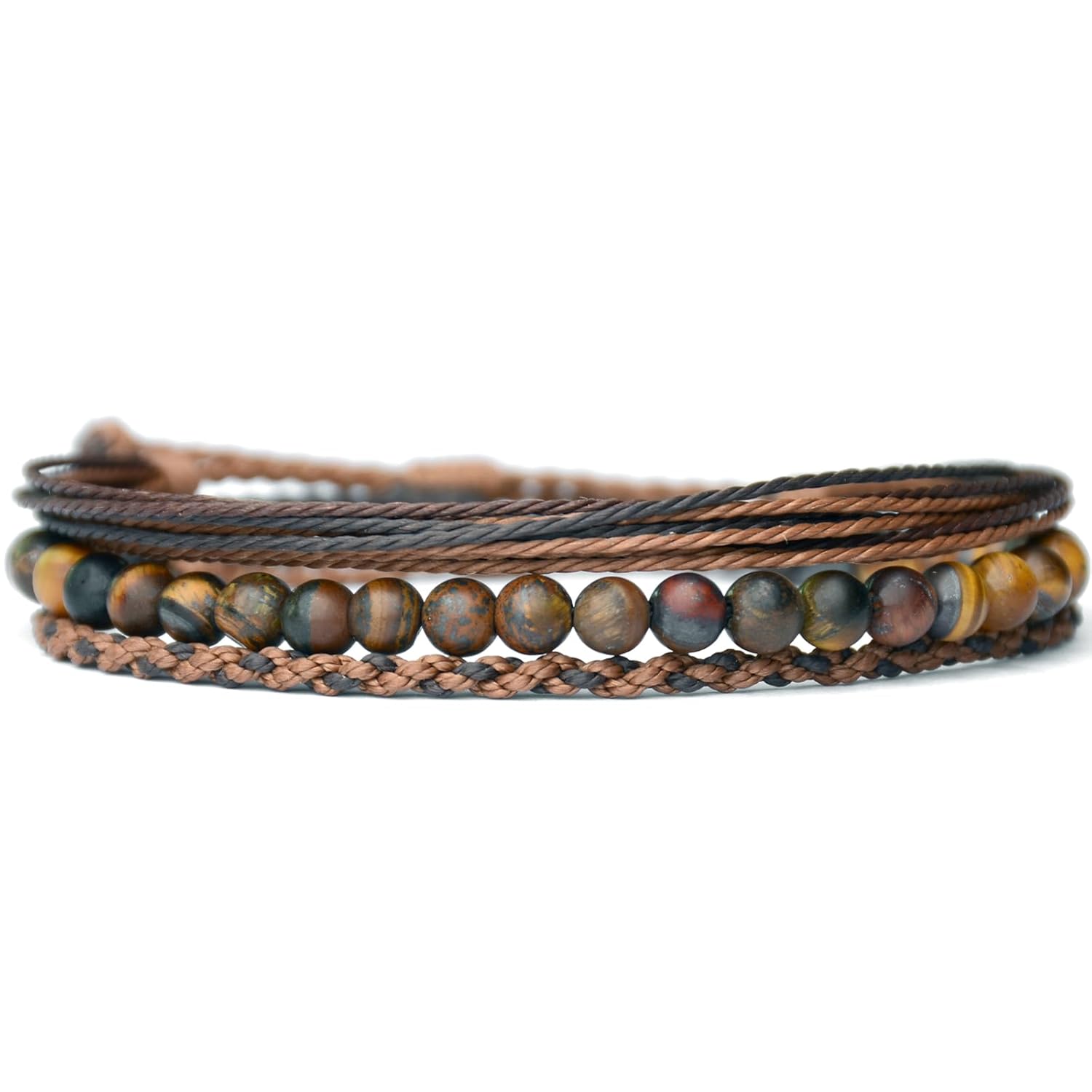 Handmade Natural Stone Beaded Healing Bracelet Gift for Men Adjustable Rope String Bracelets (tiger-eye)