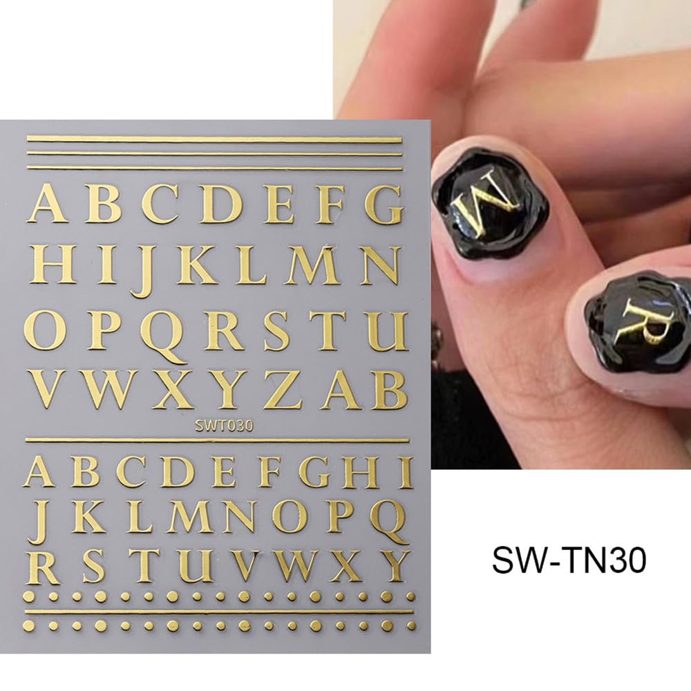 Calcomanías para arte de uñas, calcomanías de letras A-Z, letras autoadhesivas 3D, suministros de arte de uñas, calcomanías de diseño de uñas