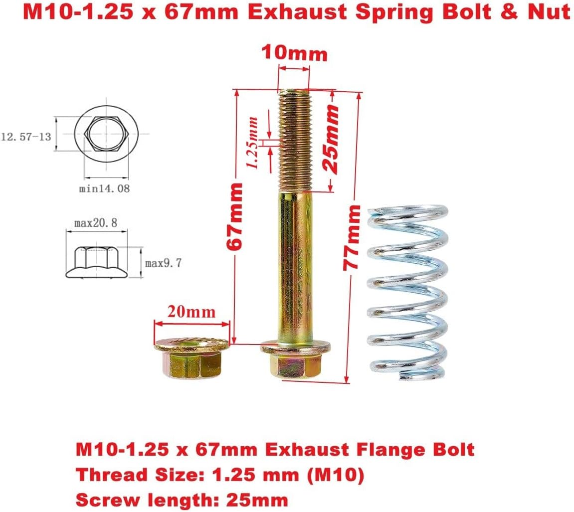 M10-0.049 x 2.638 in Kit de pernos y tuercas de resorte de escape, clase 10.9 de repuesto para pernos de escape y kit de accesorios de resorte (4)