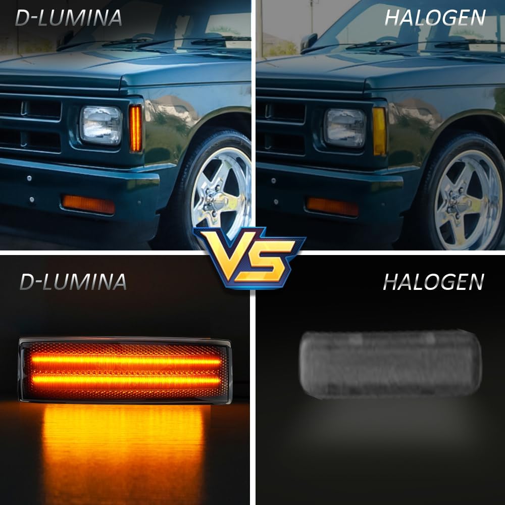 D-Lumina Juego de 2 luces LED de posición lateral, lente ahumada, color ámbar para el lado del conductor y del pasajero para Chevy Blazer S10 GMC