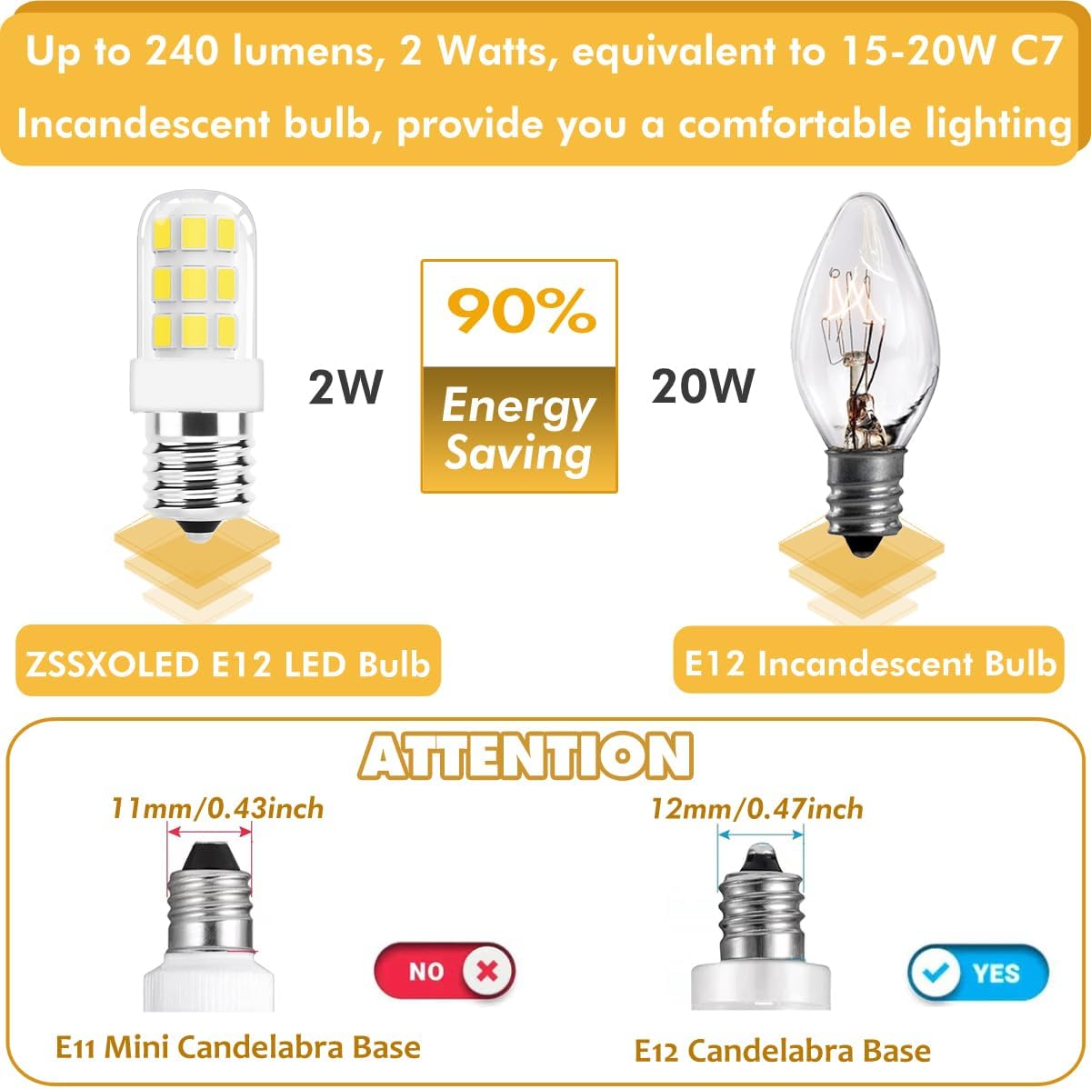 ZSSXOLED Paquete de 5 Bombilla LED C7 E12 de 2 W, bombillas de repuesto C7 para lámparas de sal del Himalaya de 15 a 20 W, base de candelabro E12,