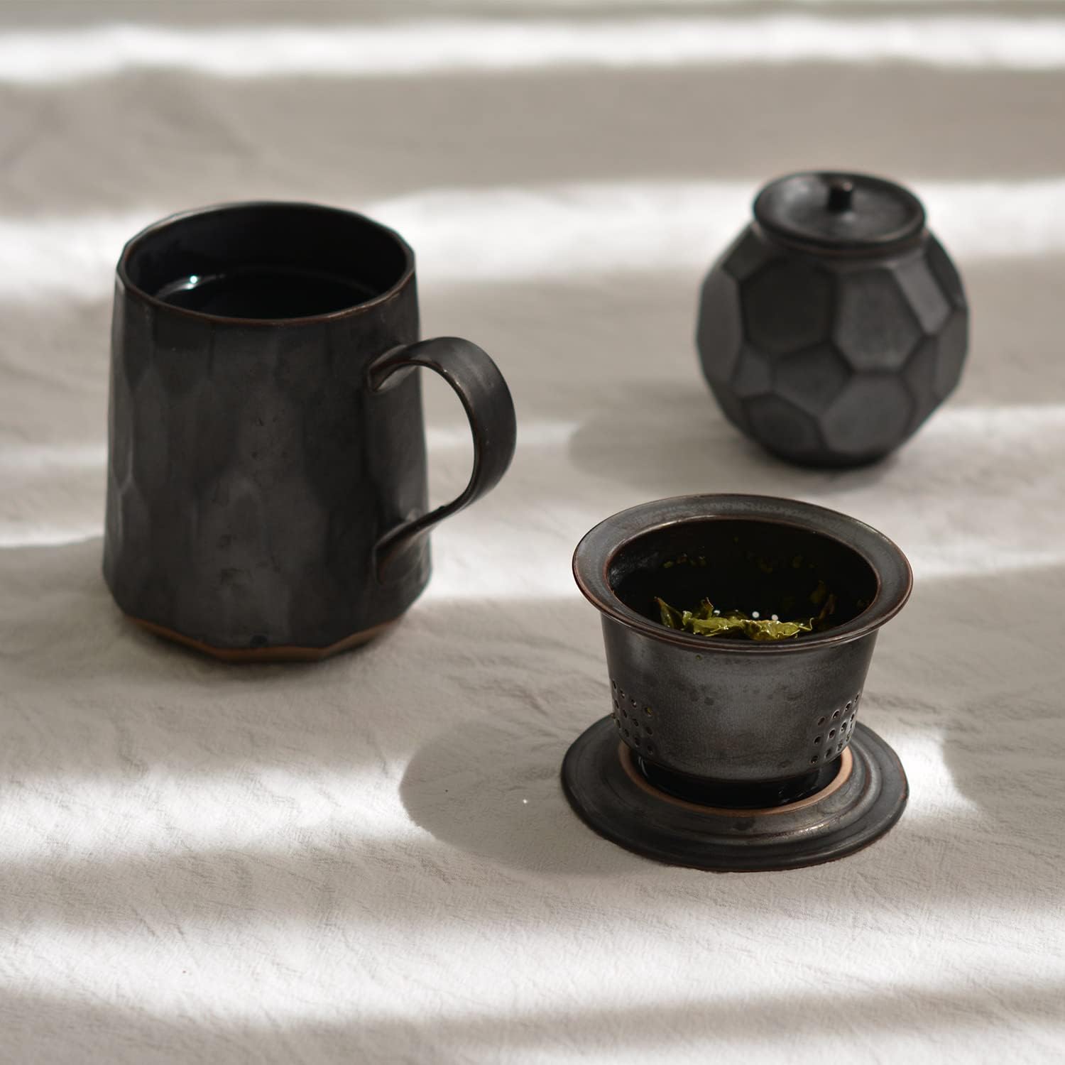 globe faith Taza de té de cerámica con infusor y tapa, taza de té de infusión de hojas sueltas de gres y filtro de cesta para el hogar, oficina o