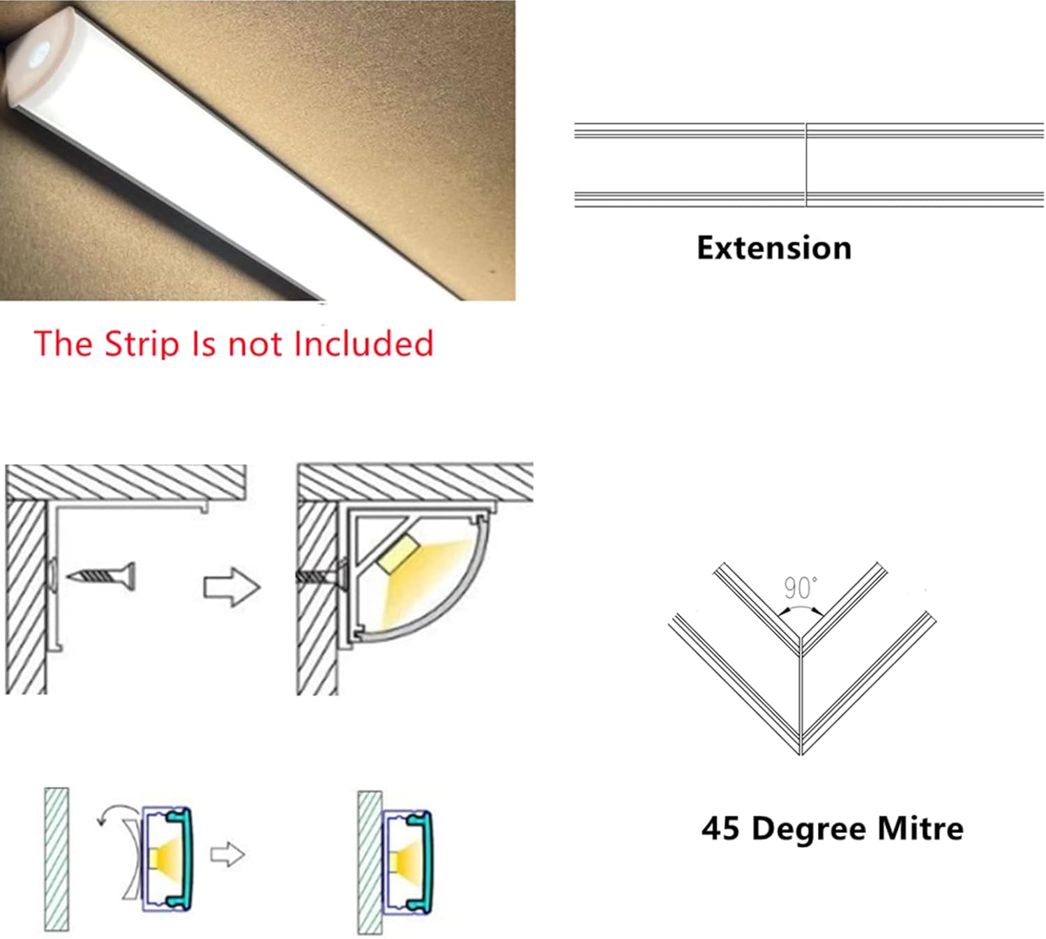 Paquete de 6 tiras LED premium en forma de V de 16 pulgadas con difusor anti UV, mejora tu iluminación para esquinas con estilo y versatilidad