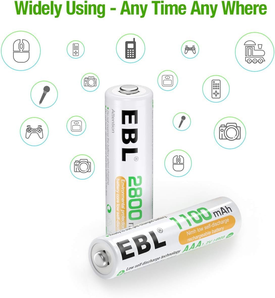 EBL Peine de baterías recargables AA AAA con kits de cargador, 8 pilas AA de 2800 mAh y 16 pilas recargables AAA de 1100 mAh con cargador de batería