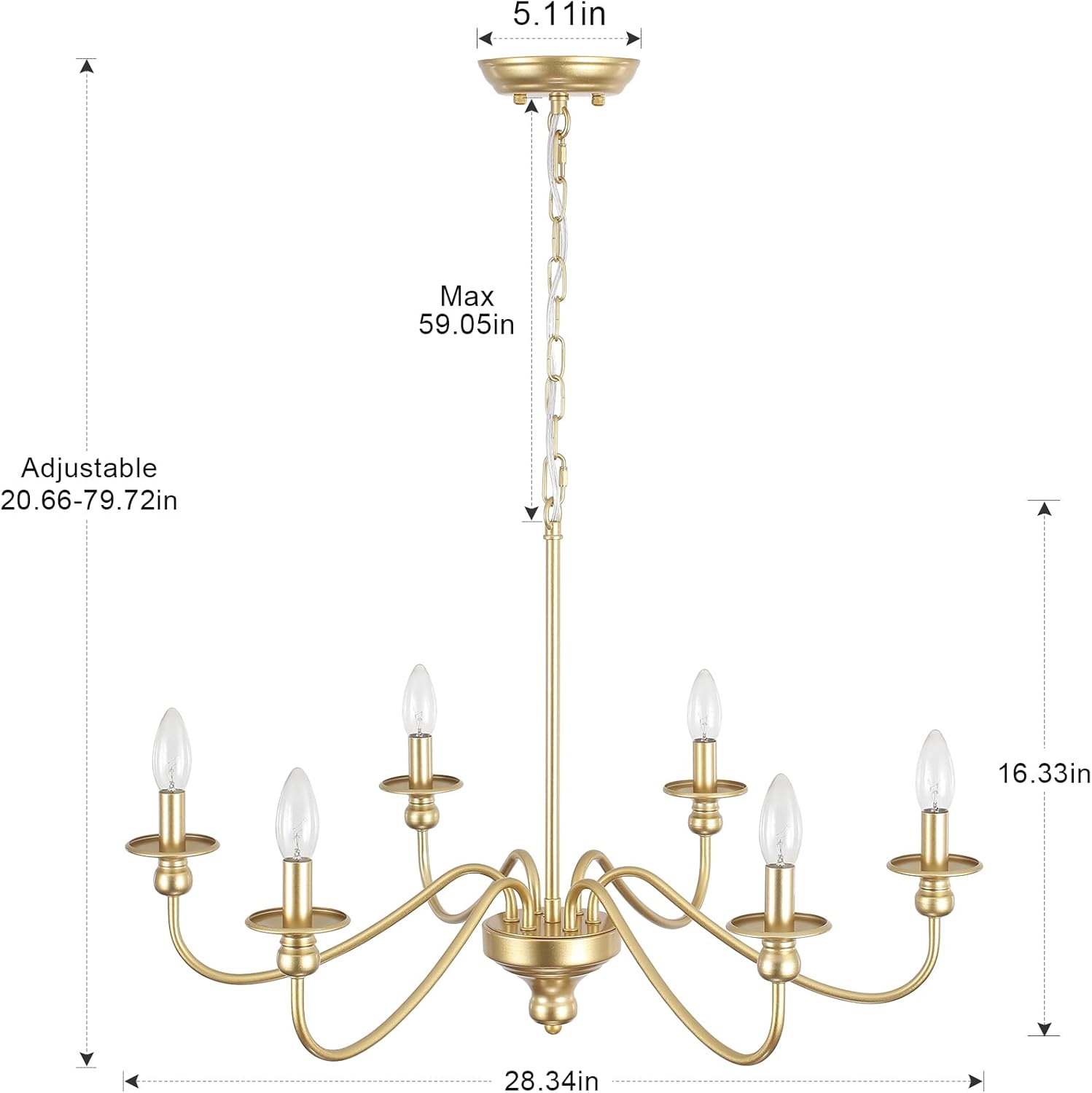 MRHYSWD Gold Chandelier Light Fixture 6 Lights Modern Farmhouse Chandelier for Dining Room Candle Pendant Light Fixtures Ceiling Hanging Chandeliers