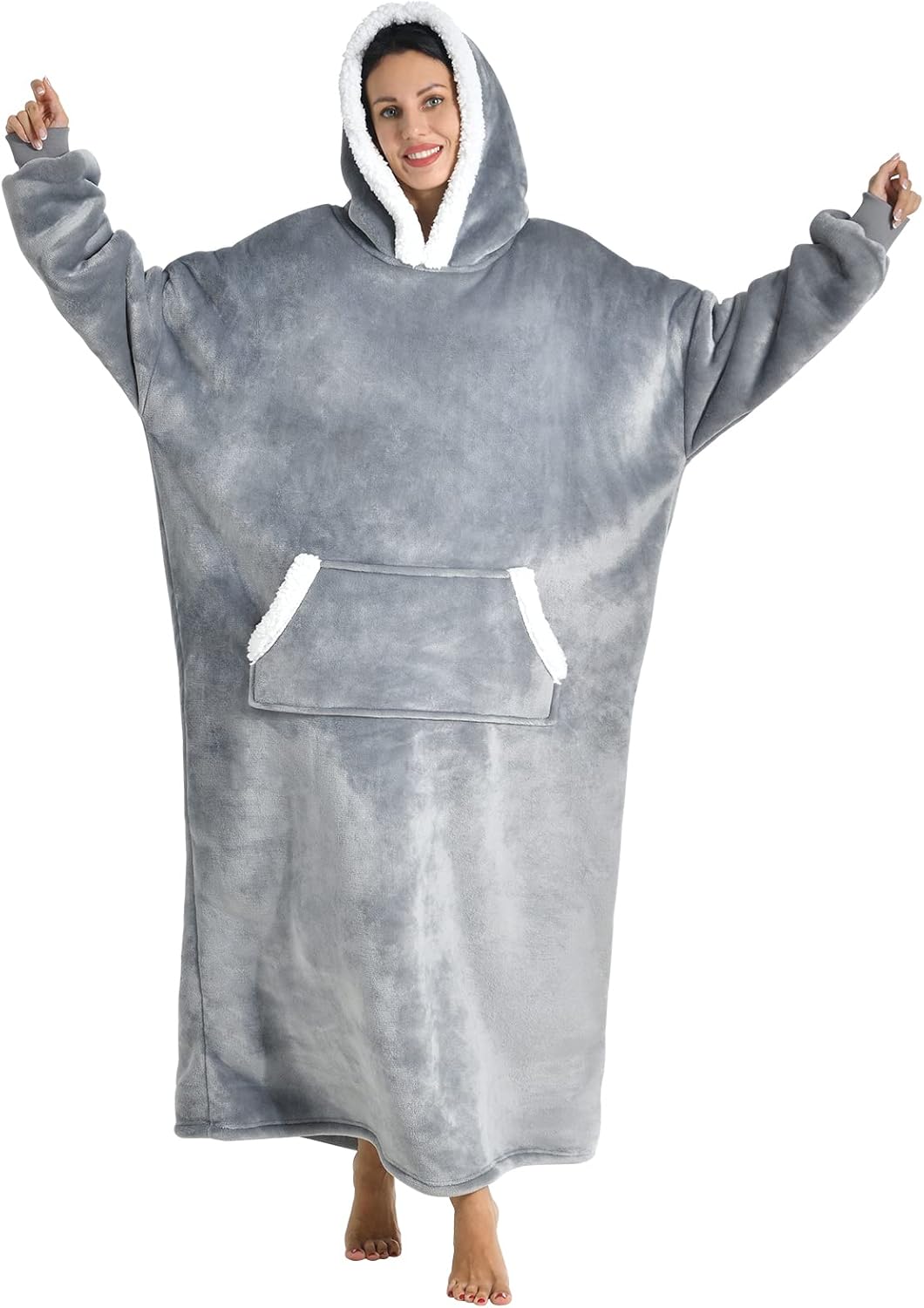 Manta con capucha para mujeresniñoshombres, manta de gran tamaño y acogedora sudadera con capucha con forro de sherpa