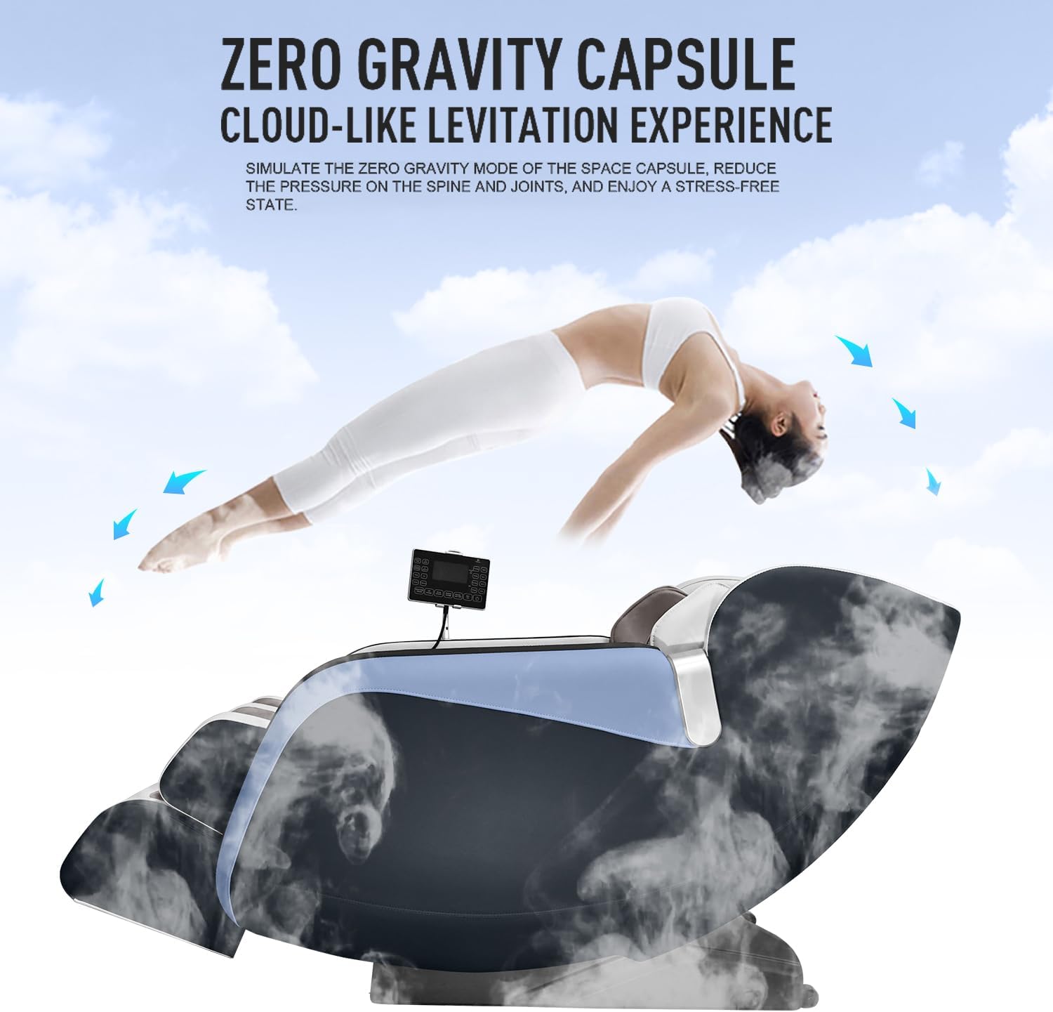 MMQ Silla de masaje de gravedad cero de cuerpo completo, reclinable Shiatsu eléctrico con calefacción trasera y rodillo de pie, altavoces Bluetooth