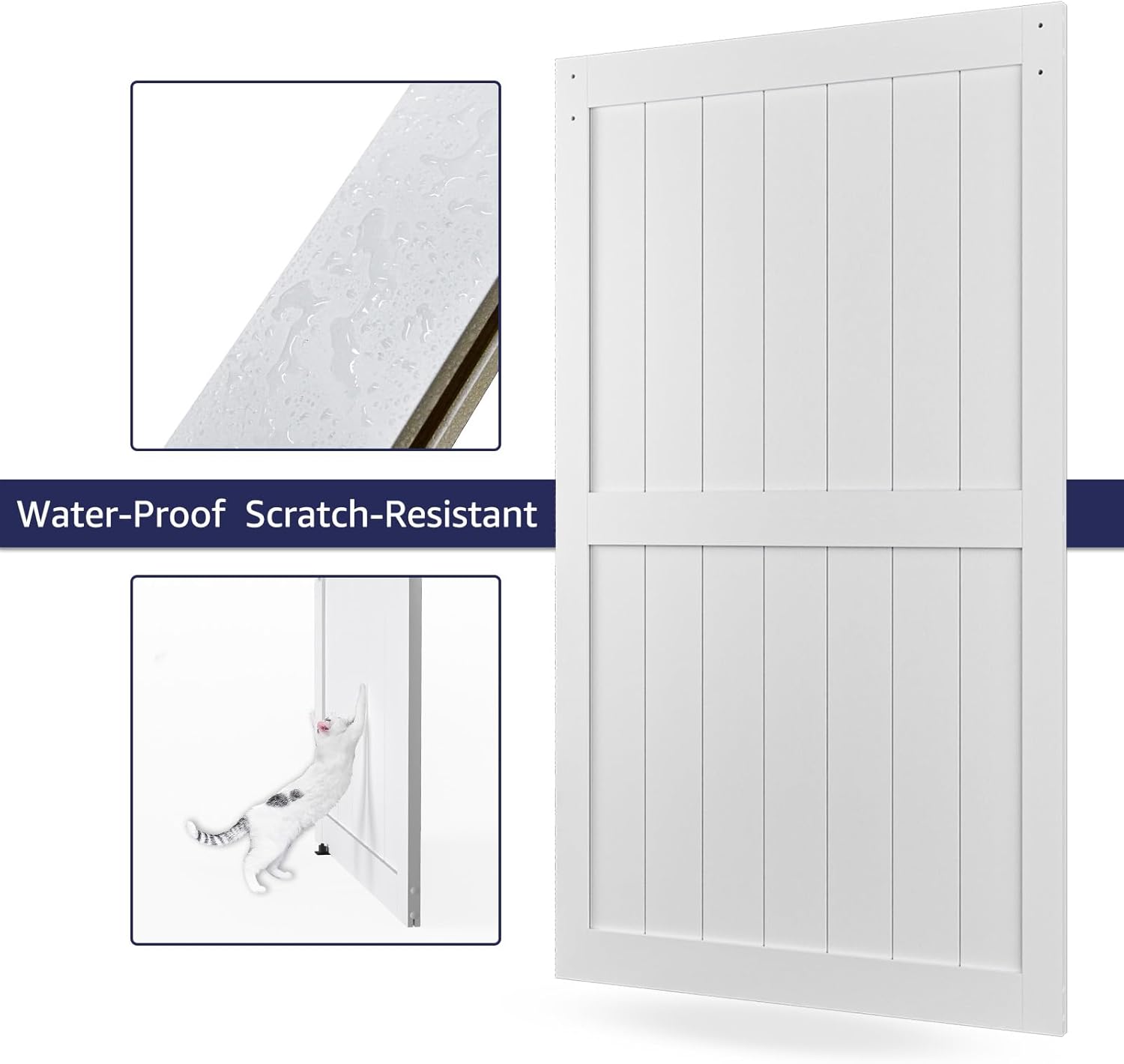 Puerta corrediza de granero MDF de 48 x 80 pulgadas con kit de herrajes para puerta de granero de 8 pies y asa, agujeros preperforados, fácil