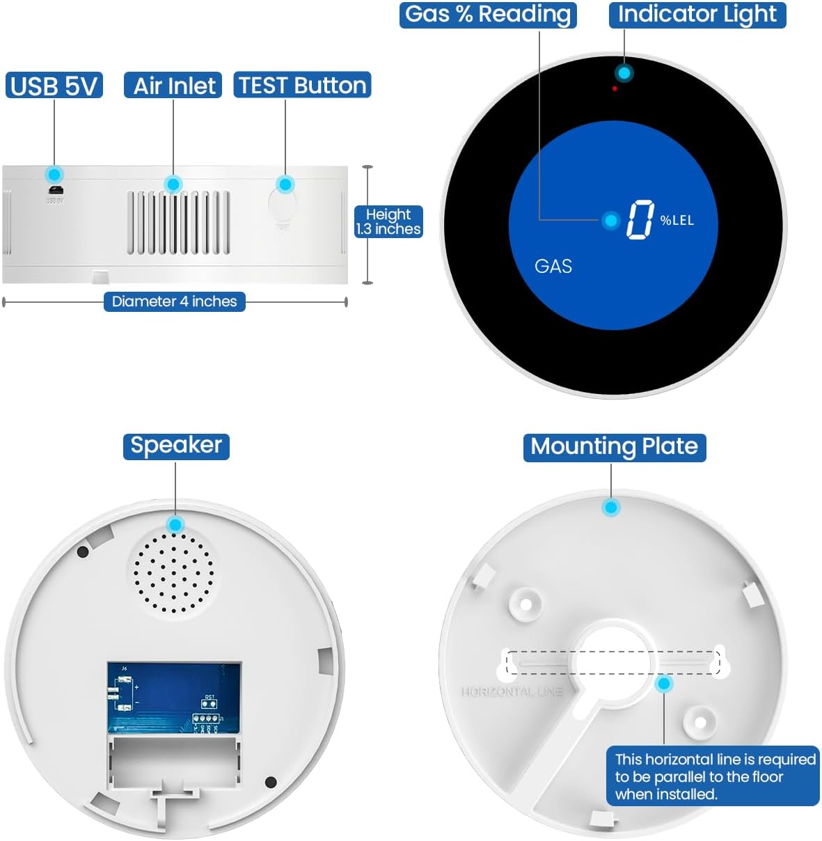 Detector de gas natural 3.0 para el hogar, pantalla digital de gran precisión. Alarma de gas naturaldetector de propano para cocina, cámper,