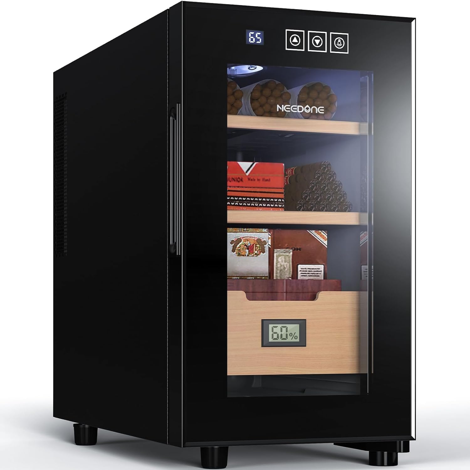 NEEDONE Humidor eléctrico de 23 litros con sistema de control silencioso de calefacción y refrigeración, gabinete termostático para 150 unidades con