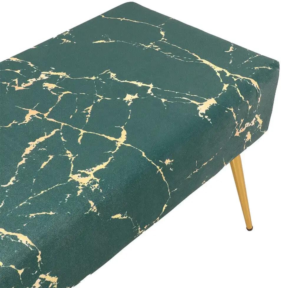 MoNiBloom Banco otomano tapizado de terciopelo verde para dormitorio, extremo de cama, moderno patrón de mármol, otomano elegante y versátil,