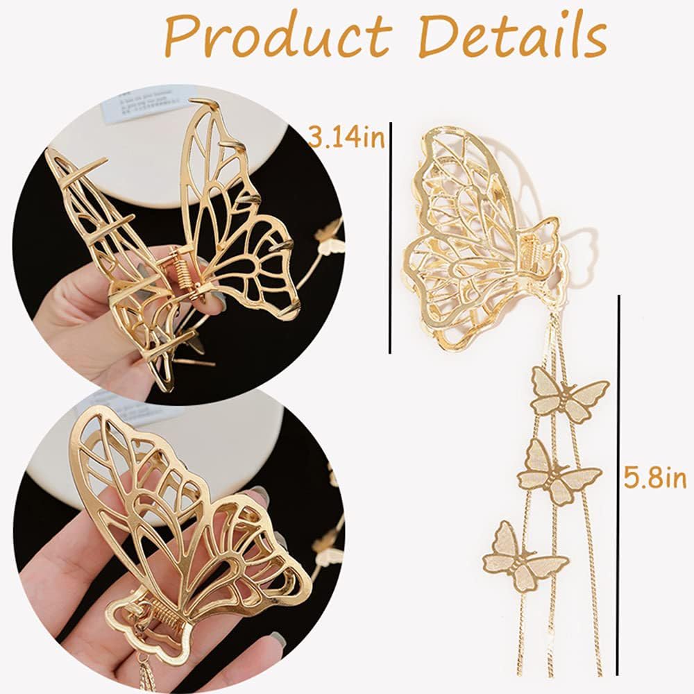 Pinzas para el cabello de mariposa, elegantes pinzas para el cabello para mujer, para boda, peinado, borla de mariposa dorada, accesorios para el