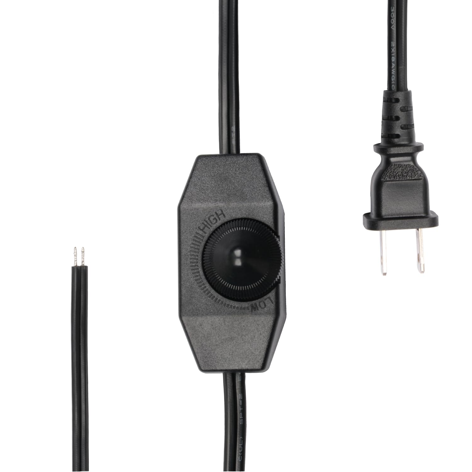 Paquete de 2 interruptores giratorios de atenuación enchufables con cable de alimentación de 110 V CA de 5.9 pies de extensión, cable controlador de