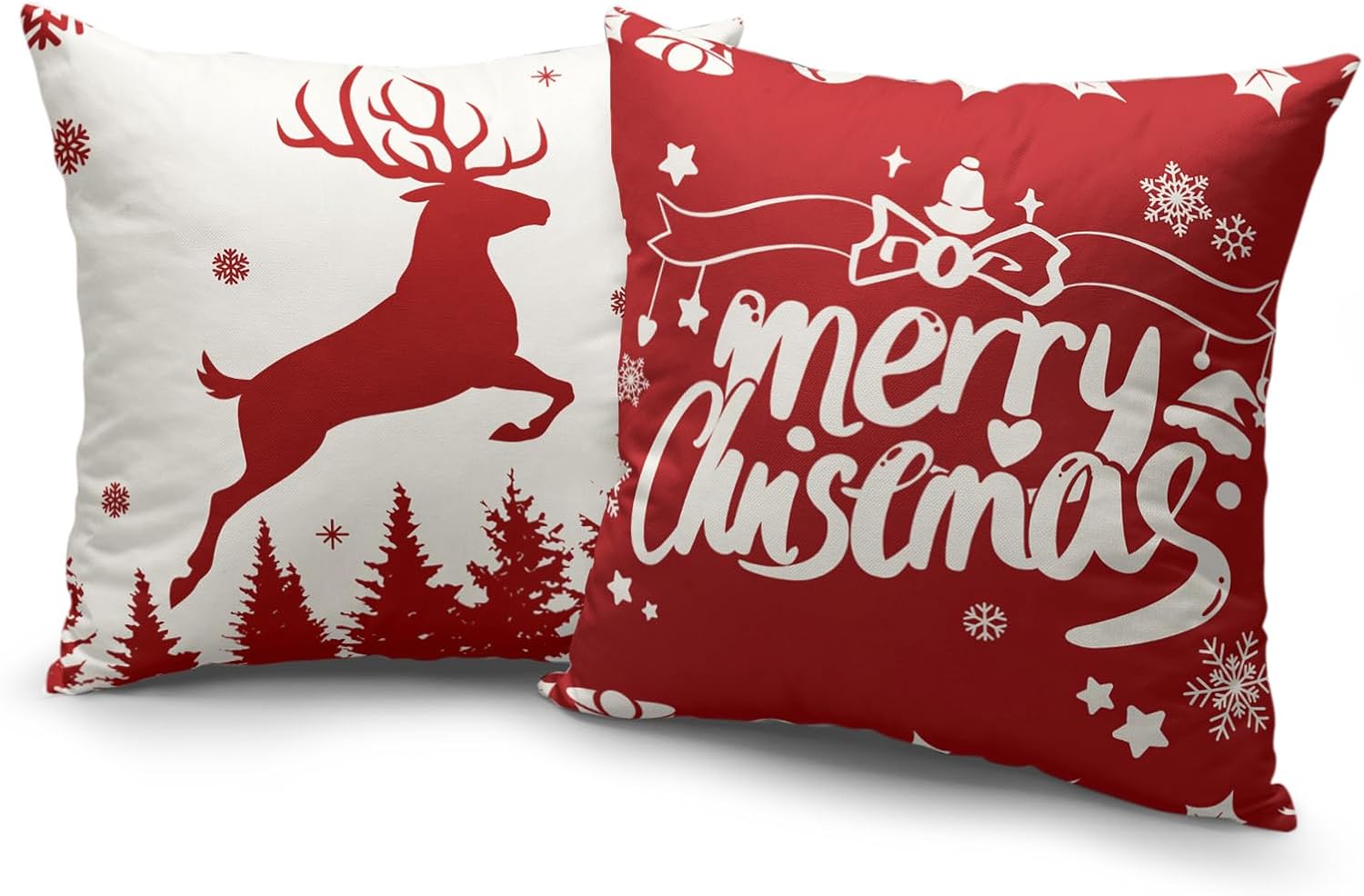 Fundas de almohada de reno de invierno de 18 x 18 pulgadas, funda de almohada de árbol de Navidad, fundas de almohada de lino para decoración de
