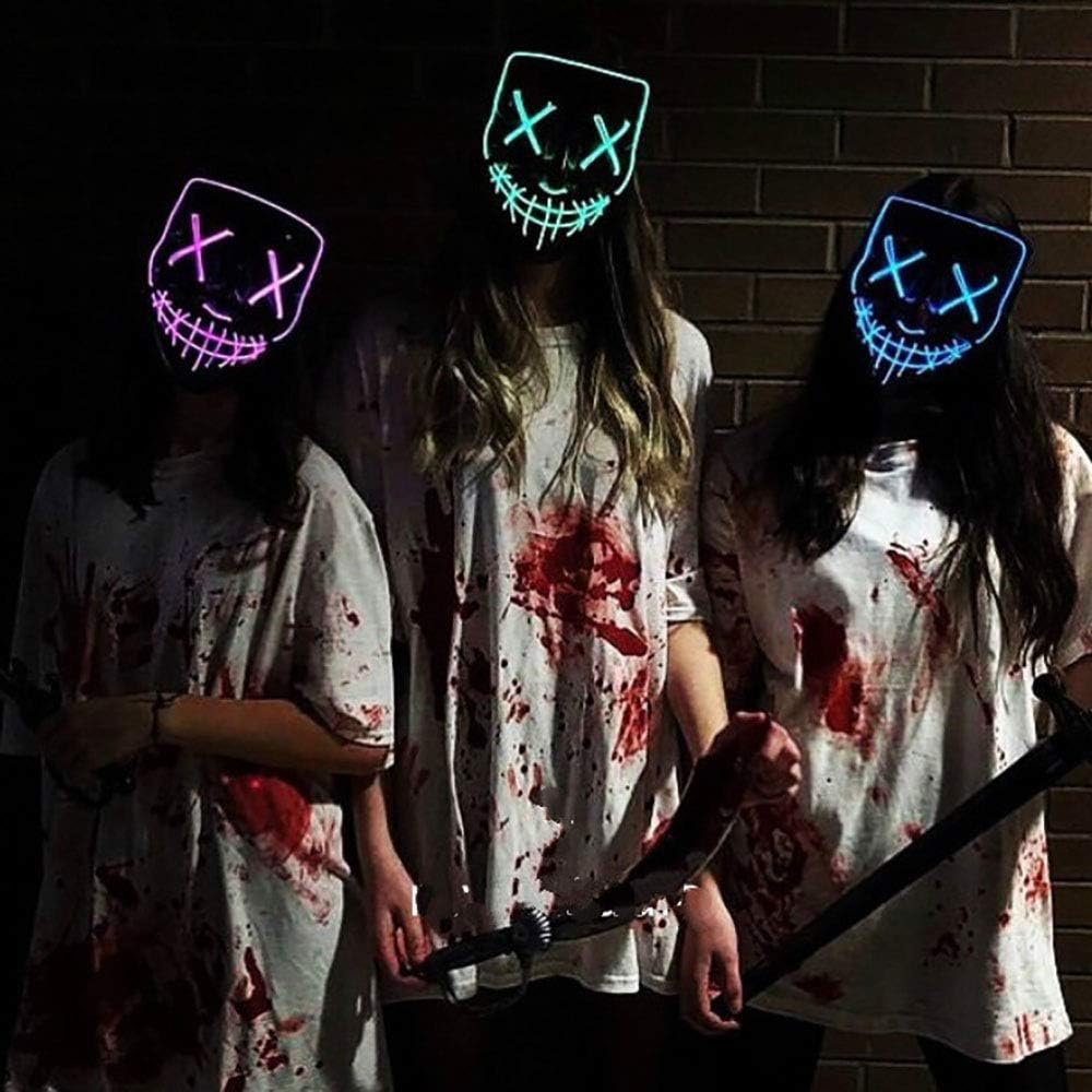 Máscara de miedo de Halloween con luz LED, máscara de purga LED, máscara de purga LED, alambre de luz para festivales, cosplay, disfraces, fiestas