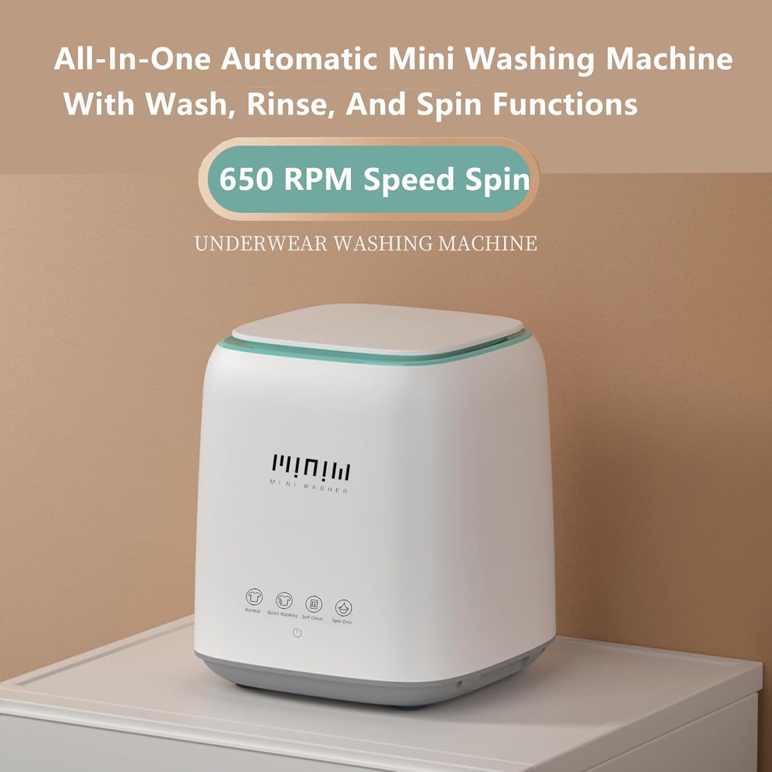 Mini lavadora portátil totalmente automática para ropa interior, bragas y calcetines diseñada específicamente para separar ropa ajustada (ABS-WHITE)