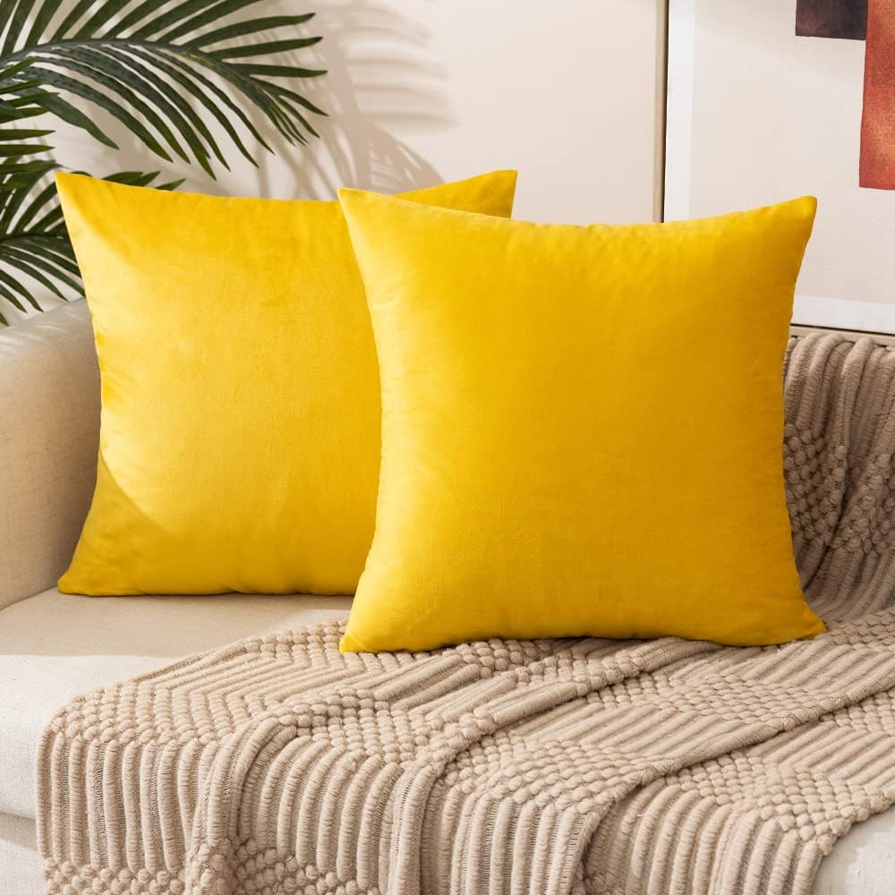 Juego de 2 fundas de almohada de terciopelo con rellenos incluidos, 18 x 18 pulgadas, fundas decorativas suaves y sólidas para sofá, dormitorio,