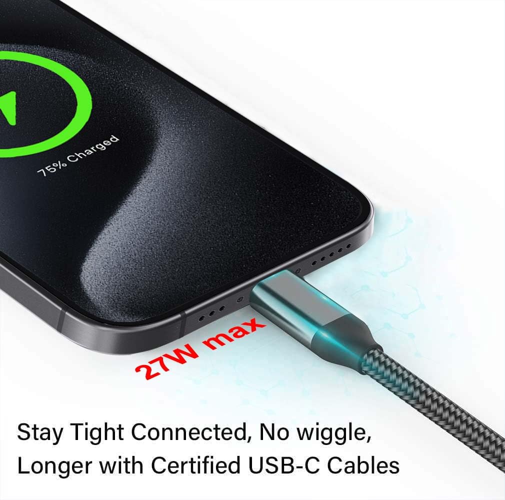 Paquete de 2 cables USB C de 10 pies, carga iPhone 15 16 Pro Max, iPad Pro, carga rápida, cable de nailon para Samsung Galaxy S24 S23 S22 S21 S20
