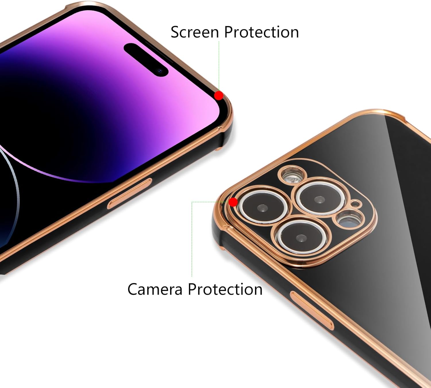 ZTOFERA Funda diseñada para iPhone 14 Pro de 6.1 pulgadas, bonito borde chapado con patrón de corazones de amor con protección para lente de cámara,