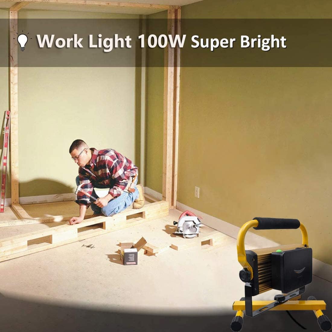 Luz de trabajo LED portátil recargable de 100 W, súper brillante, 7000 lm, luces de inundación LED impermeables para acampar al aire libre,
