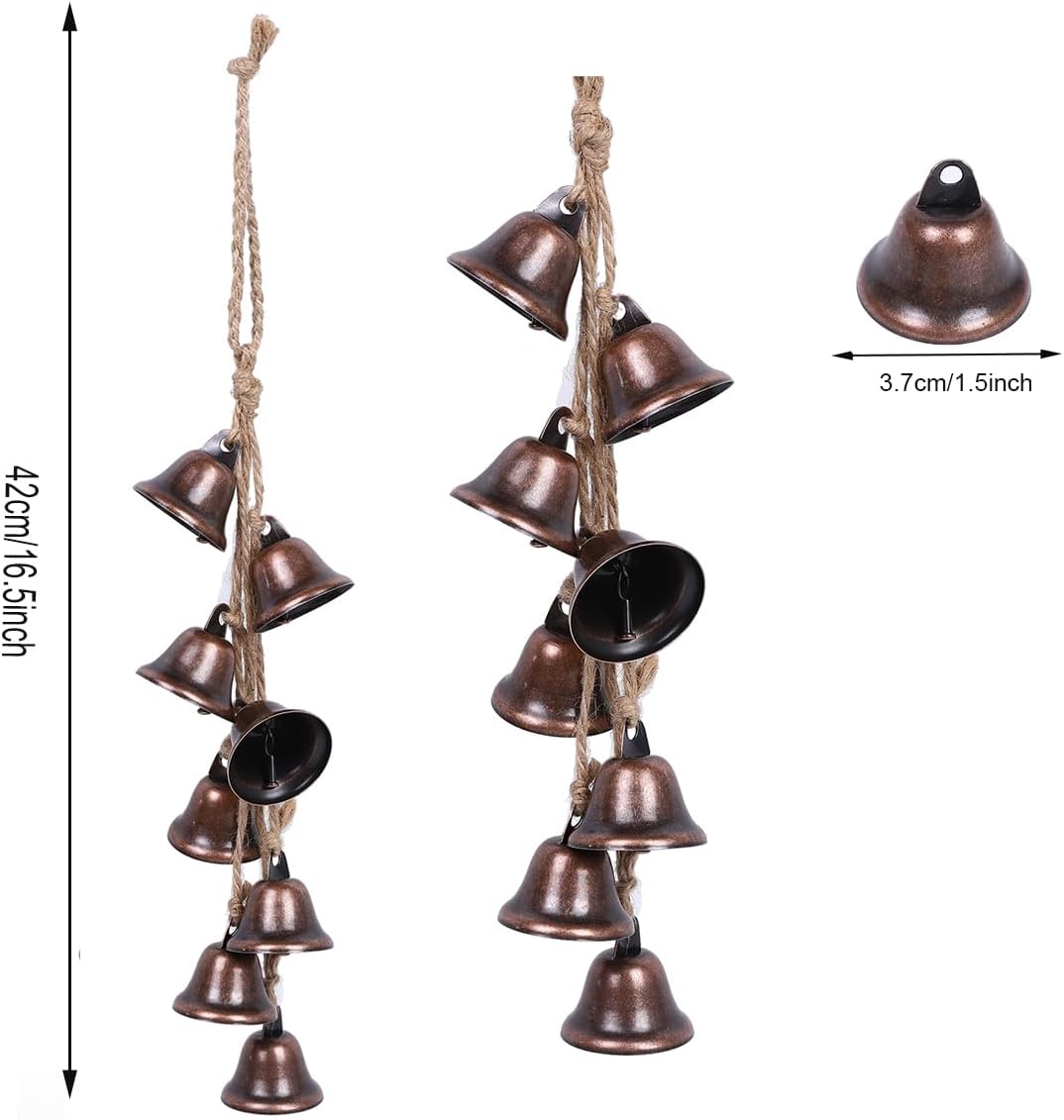 2 campanas de bruja de protección para pomo de puerta, campanas de viento, campanas wiccan con 8 campanas rojas de vitaje, suministros de brujería