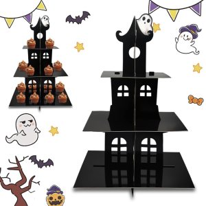 Soporte de 3 niveles para cupcakes de Halloween, castillo de Halloween, soporte redondo de cartón, torre de postre, torre de árbol de postre para Soporte de 3 niveles para cupcakes de Halloween, castillo de Halloween, soporte redondo de cartón, torre de postre, torre de árbol de postre para
