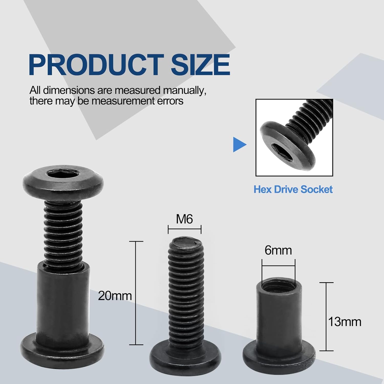 Bonsicoky Juego de 12 tornillos hexagonales M6x20mm con 1 llave hexagonal, tornillos negros para cuna, kit surtido de tuercas para accesorios de